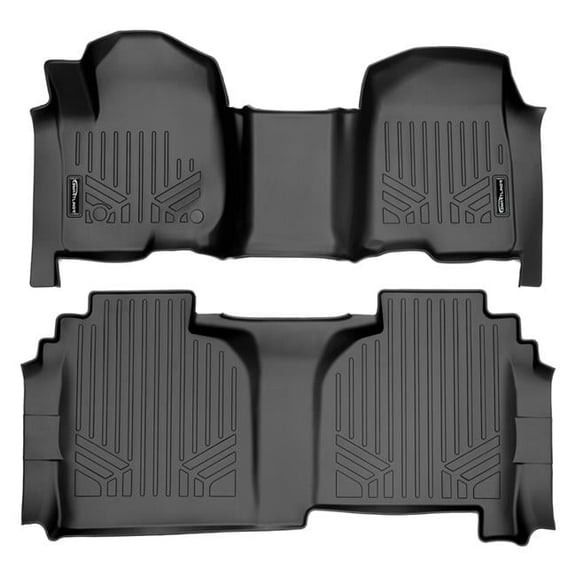 SA0401-B0402 Custom Fit 2 Row Floor Mats Liner Set - Double Cab with 1st Row Bench Seat for 2019-2021 Chevy Silverado 1500, Black