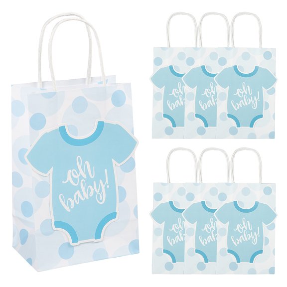 Fun Express Baby Blue Onesie Paper Gift Bags Medium Blue - 6 Pc