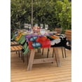 thumbnail image 3 of Outdoor Tablecloth with Umbrella Hole for Patio/Picnic/Party/Camping, Spring Flowers Waterproof Table Cloth Rectangle Table Cover Washable, Watercolor Country Colorful Floral Black (52"x 70"), 3 of 8