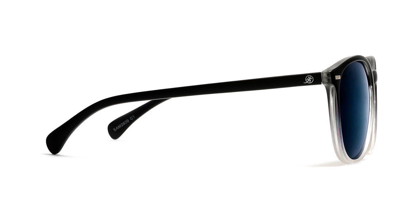 Polarized Round Verona Horn Rimmed Sunglasses - Black Clear Blue