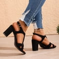 thumbnail image 4 of Rokment Black High Heels Dressy Sandals for Women Ladies 2026 Summer Fashion Casual Suede Open Pointed Toe Chunky Block Heeled Ankle Strap Strappy Dress Sandals B Size 6.5, 4 of 7