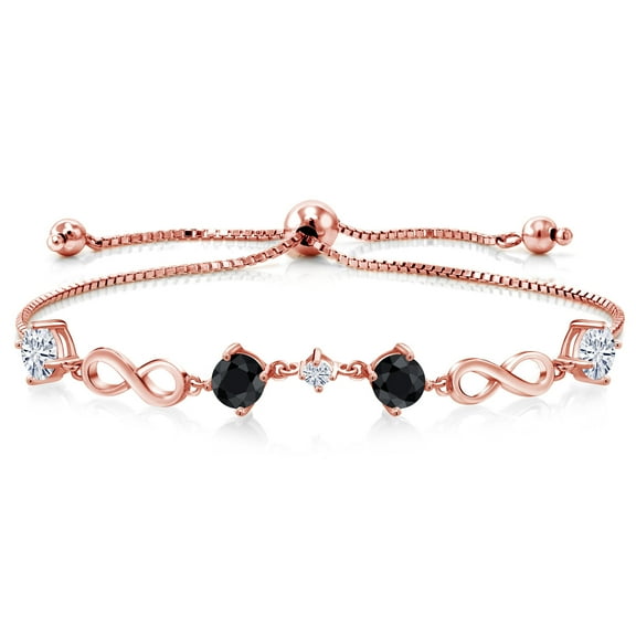 Gem Stone King Keren Hanan 18K Rose Gold Plated Silver Women Adjustable Infinity Tennis Link Bracelet Sapphire Moissanite (2.45 Cttw)