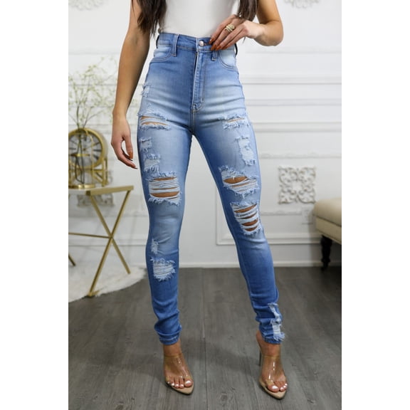 Super High Waisted Ripped Skinny Jeans