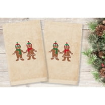 Linum Home Textiles Christmas Gingerbread Embroidered Luxury 100% Turkish Cotton Hand Towels (Set of 2)