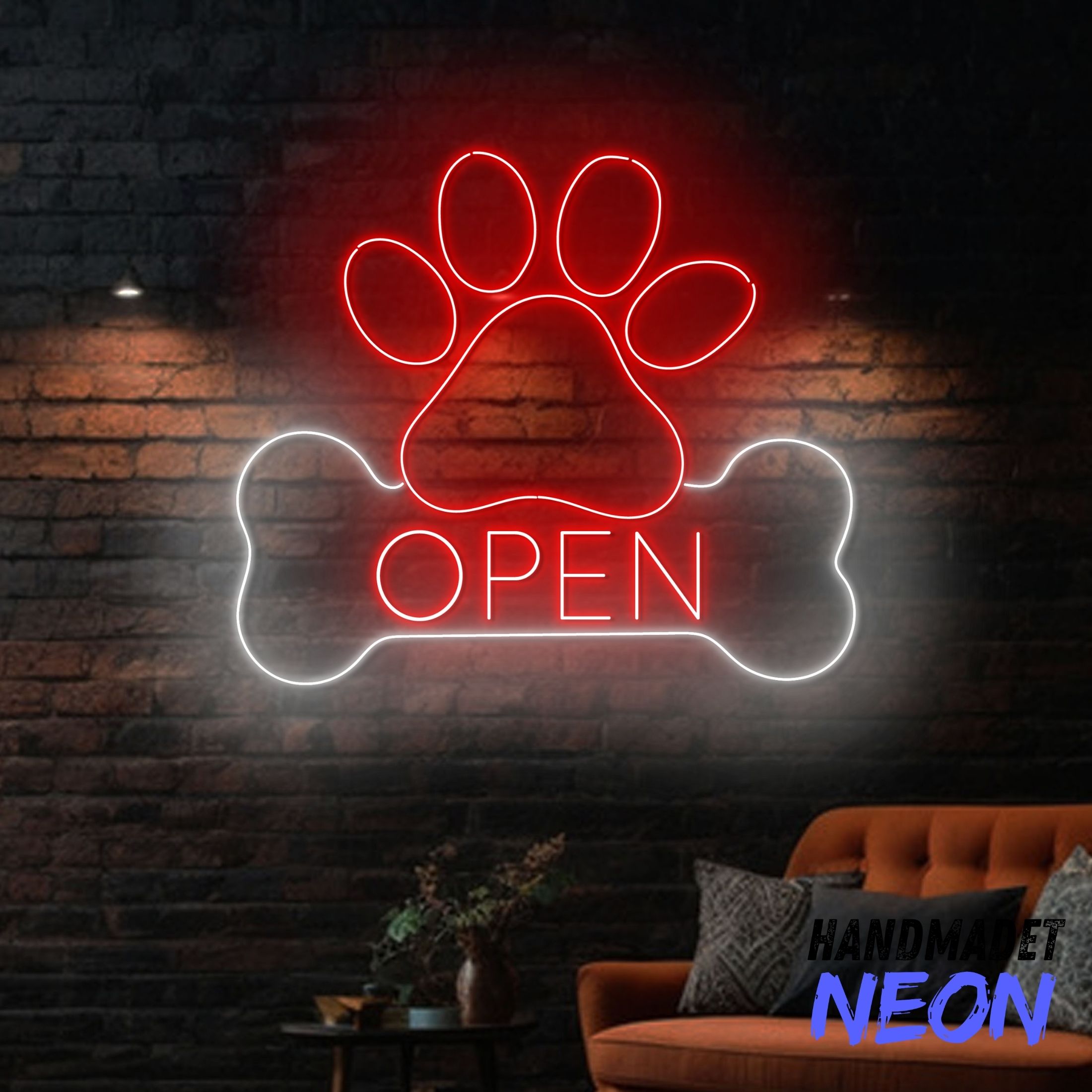 Handmadetneonsign Pet Grooming Open Neon Sign, Dog Paw Bone Led Sign, Dog Cat Shop Light Art, Pet Spa Wall Decor 80997
