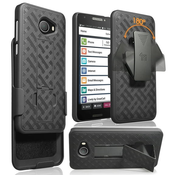 Case with Clip for Jitterbug Smart2, Nakedcellphone Kickstand Cover with [Rotating/Ratchet] Belt Hip Holster Combo for GreatCall Jitterbug Smart2 Phone (5049SJBS2, Smart-2)