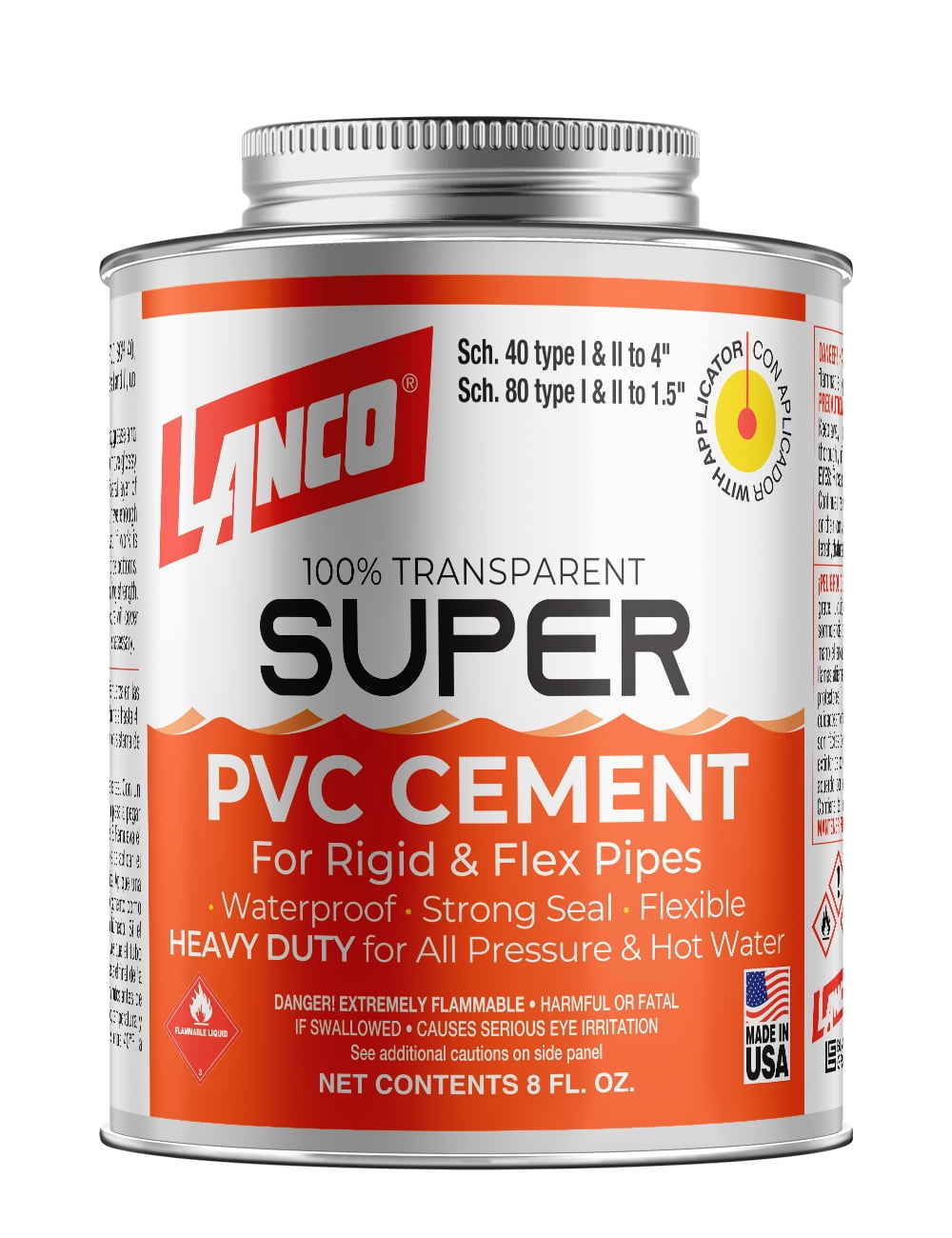 Lanco Pvc Pipe, Construction Adhesive Clear Finish, 8 ounce