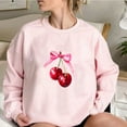 thumbnail image 2 of YUGYXL Pink Cherry Bow Print Sweatshirt Cute Pullover Tops Trendy Crewneck Long Sleeve Sweater Oversized Sweatshirt A Pink XL, 2 of 7