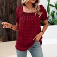 thumbnail image 4 of Birdeem Womens Summer Solid Color Short Sleeve Dot Tops Square-Neck Chiffon T-Shirts Blouse, 4 of 6