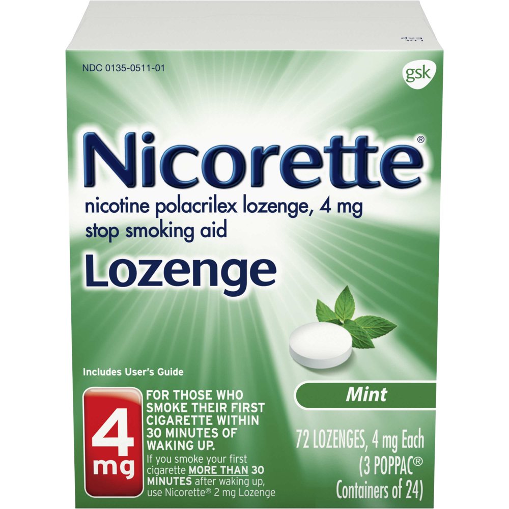 Nicorette Nicotine Polacrilex Lozenge, 4 mg Stop Smoking Aid Mint 72