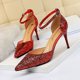 thumbnail image 3 of Zapatos de tacón alto sexys para mujer, de discoteca, con boca poco profunda, puntiagudos, de metal, de una sola línea, con lentejuelas, sandalias huecas, zapatos de tacón para mujer, 3 of 5