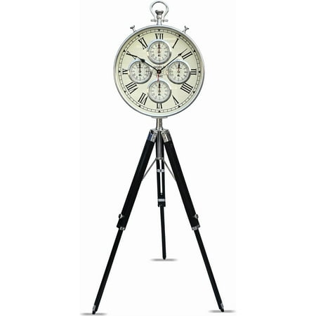 Vintage Tripod Floor Standing World Time Clock – Roman Numerals | Classic Metal Design | Home & Office Decor