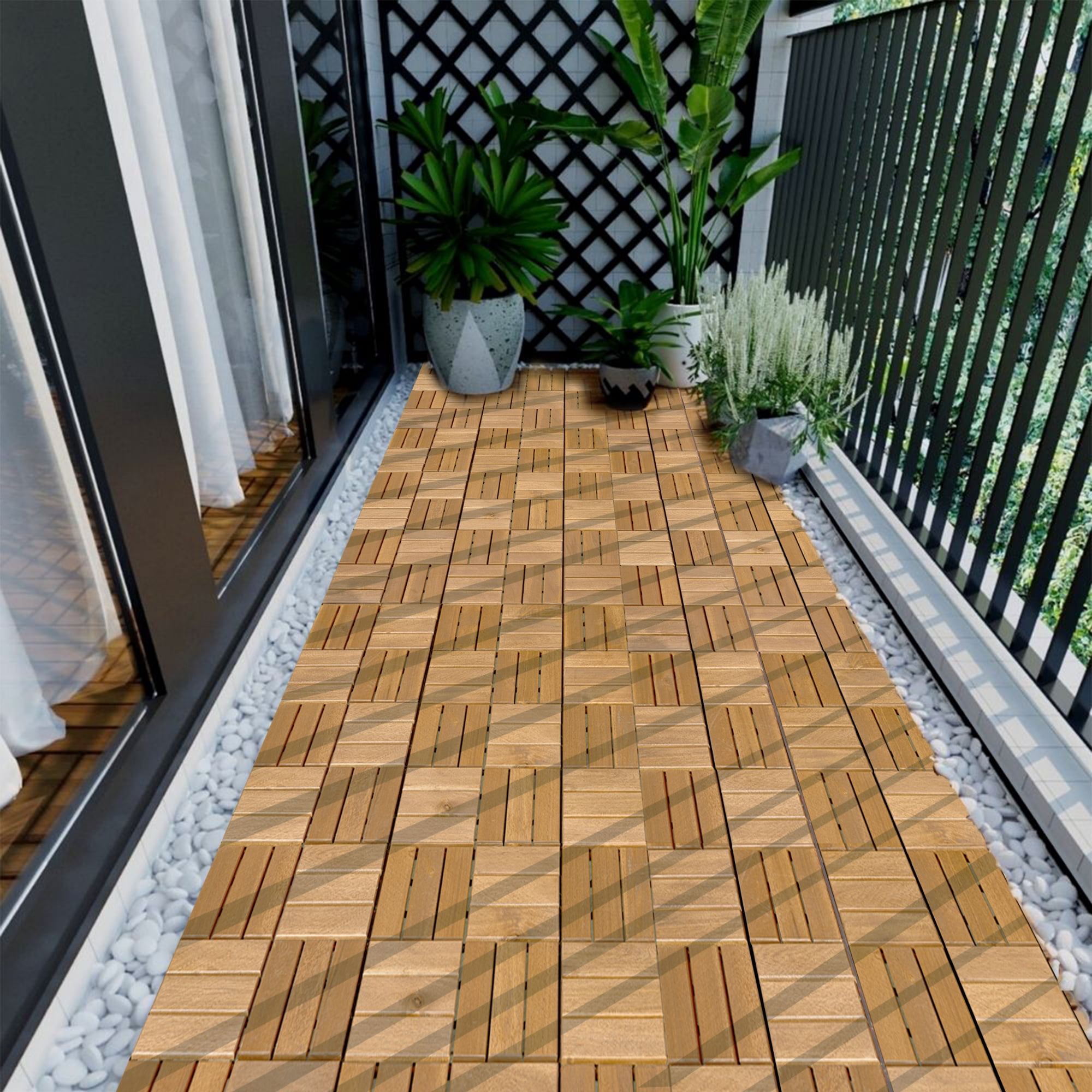 Miniyam 20 PcsInterlocking Deck Tiles, Acacia Solid Wood, 12x12 inch, Outdoor Garden, Natural