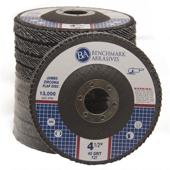 Benchmark Abrasives 4.5" x 7/8" Premium High Density Jumbo Zirconia Type 27 Flap Disc 40 Grit - 10 Pack