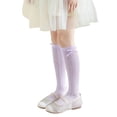 thumbnail image 2 of Girls Summer Solid Color Knee High Socks Bowknot Knit Mesh Dress Socks Kids Cute Soft Comfy Breathable Socks Purple 3-10 Years, 2 of 6