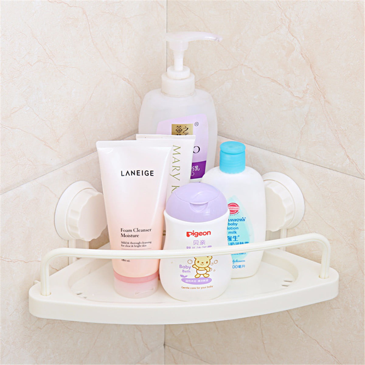 Kitchen/Bathroom Shower Shelf Corner Bath Storage Holder Organizer Rack White