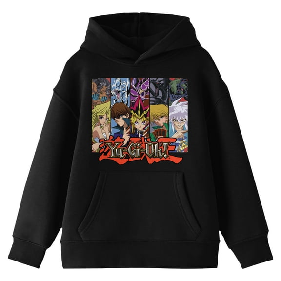 Yu-Gi-Oh Character Group With Main Monsters Long Sleeve Youth Black Hooded Sweatshirt-Medium