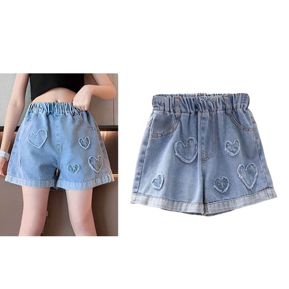 Jean Shorts for Kids Straight Leg Kids Elastic Waist Embroidered Shorts Girls Summer Shorts Size 11-12 Years Girls Clothes