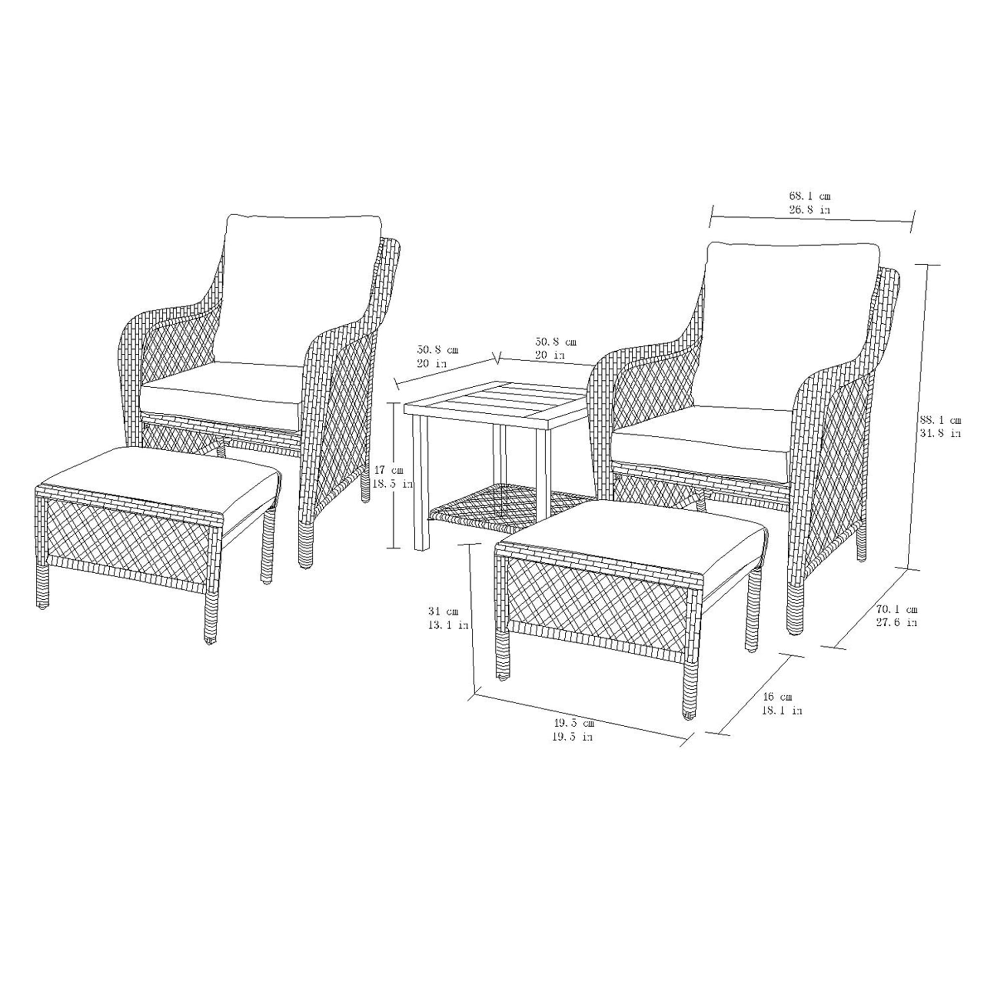 HOMETRENDS Belmont 5-Piece Steel Outdoor Chat Set with Ottomans and Cushions, Navy