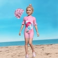 thumbnail image 4 of BOOMNY Toddler Baby Girls One Peice Swimsuits Short Sleeve Rash Guard for Kids Cartoon Graphic Lightweight Summer Vacation Beach Swimwear, 4 of 7