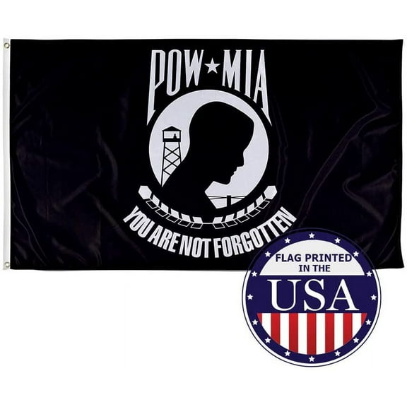 POW MIA 3ft x 5ft Knitted Polyester Flag, Patriotic Military Flag, Made in The USA