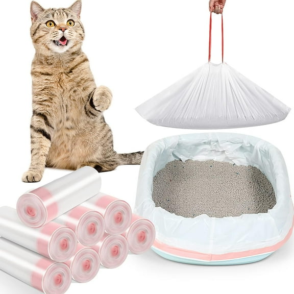 80 Count Cat Litter Box Liners Jumbo Kitty Pan Bags with Drawstring Sturdy Hdpe Material for Cat Pet Waste Litter Box Tray, Pink, 36 x 18 Inch