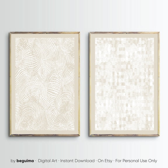 Abstract Wall Art Beige Cream Off-white Neutral Mid Century Modern Set 2 Unframed Paper Print 8x12