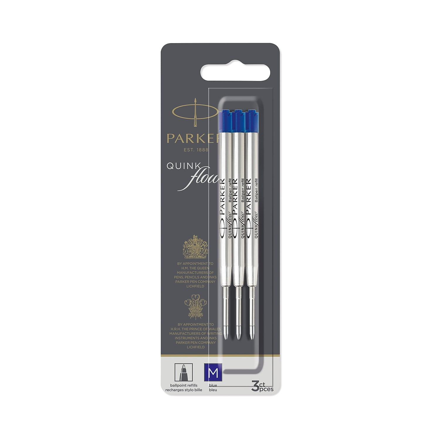 Parker Quinkflow Ballpoint Pen Refill Blue Ink 3/Pack (2119152