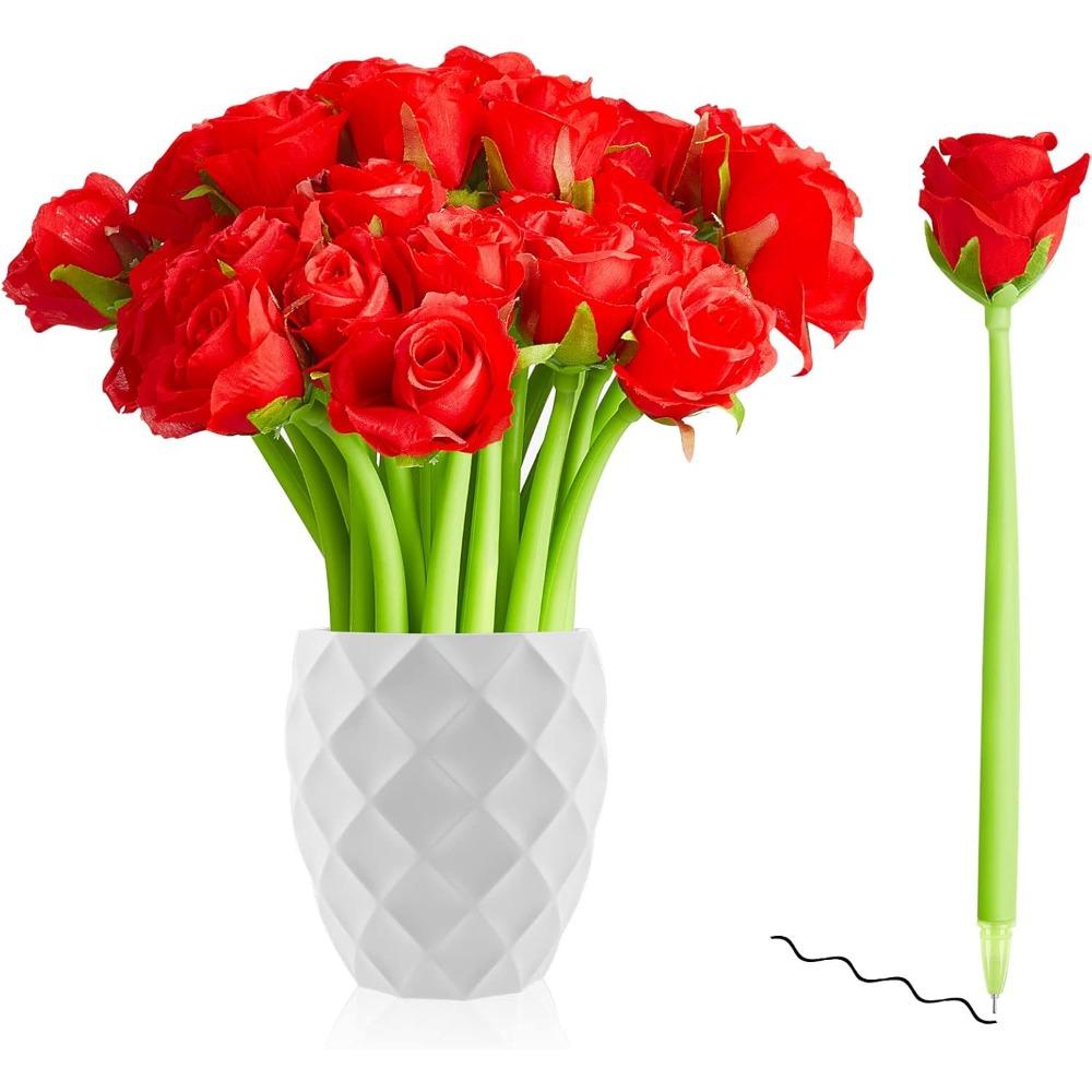 24Pcs Bulk Rose Shaped Ballpoint Pen, Black Ink Artificial Flower Pens for Women Girlfriend Wife Office Birthday Valentines Party Favors