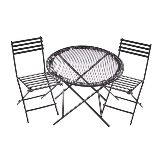 Juego de mesa y sillas en miniatura para casa de muñecas, adornos de jardín de hadas, muebles de café/té en miniatura a escala 1:12 de Metal para casa Negro