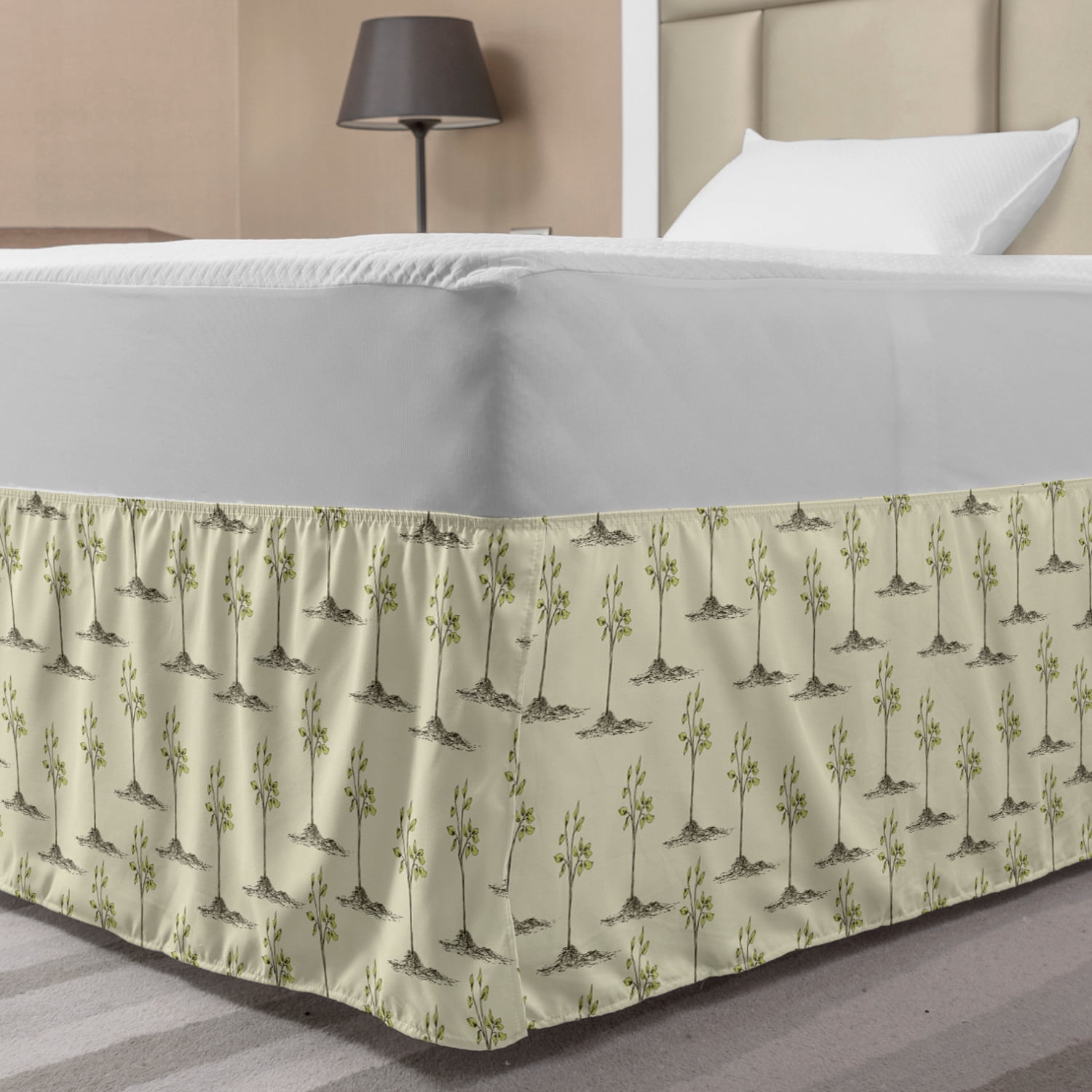 Nature Bed Skirt, Springtime Garden Themed Pattern with Sketchy Trees ...