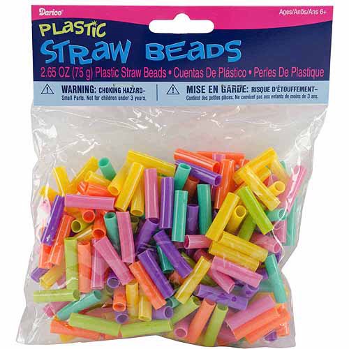 Plastic Straw Beads, 75g, Assorted Colors