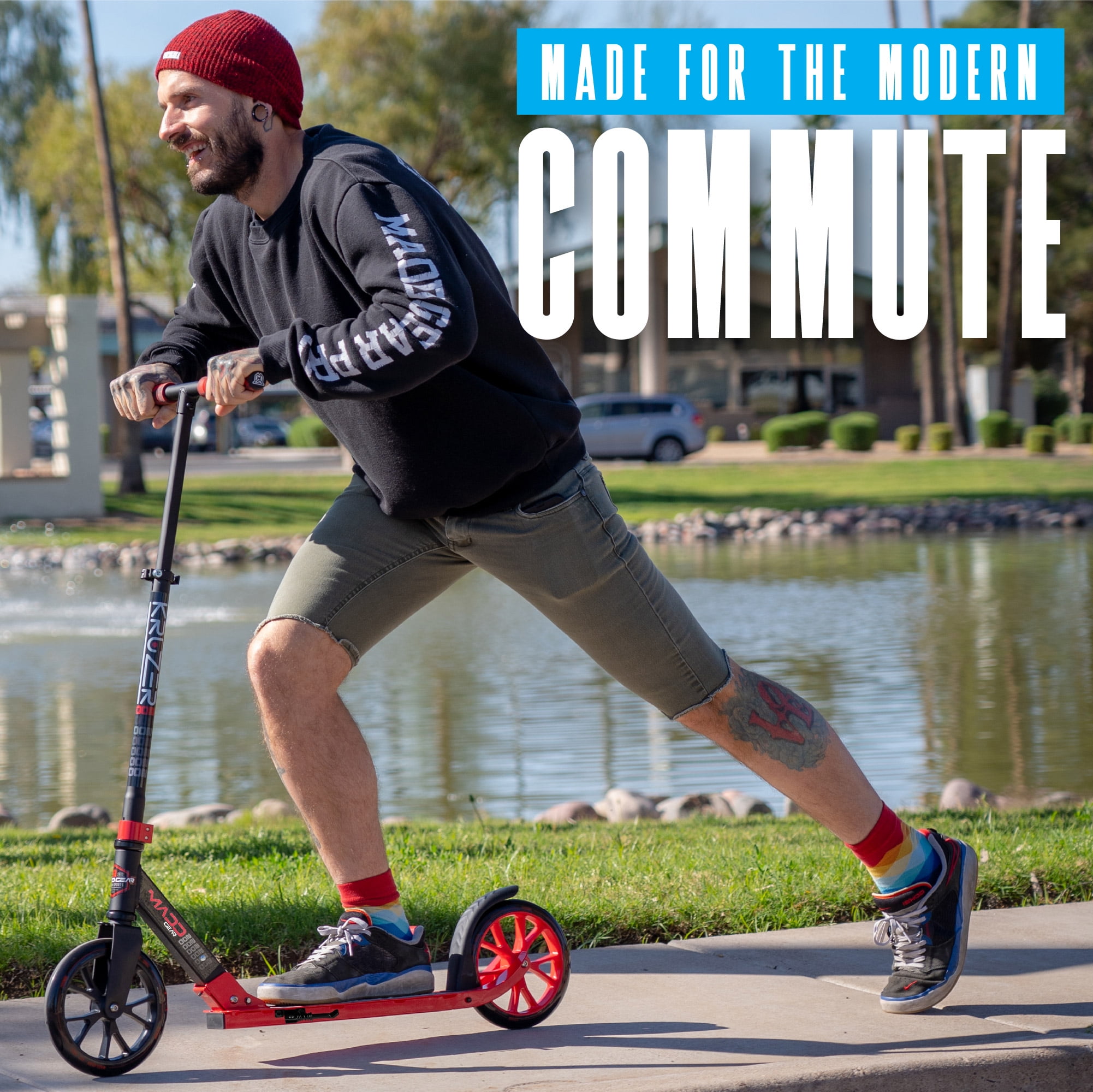 Large Folding Kick Scooter for Adults and Teens – Adjustable Handlebar – Big 200mm Wheels – Lightweight Durable Frame – Madd Gear Kruzer 200