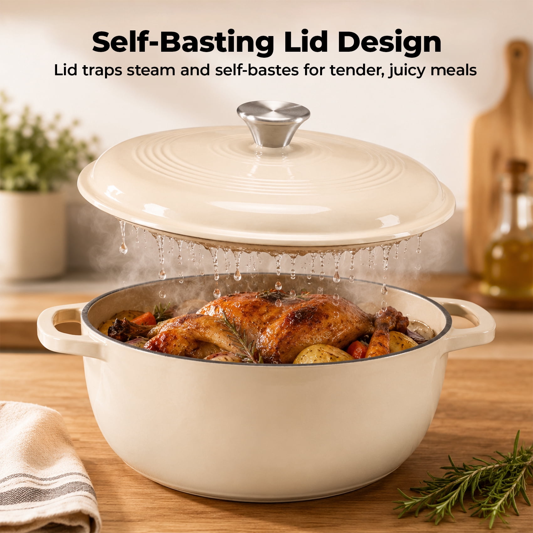 Alvantor Enameled Cast Iron Dutch Oven Pot with Lid-6Quart Non Stick Casserole Pot-Heavy Duty & Oven Safe up to 500° F for Bread Baking, Braising, Stews, Roasting