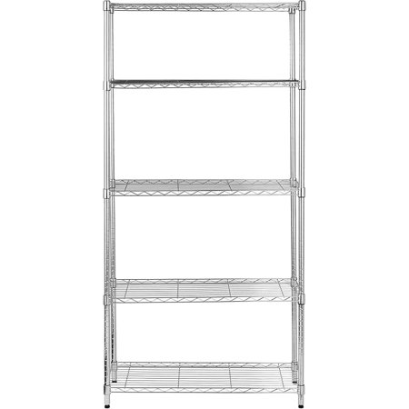 5-Shelf Adjustable Heavy Duty Steel Wire Rack Storage Shelving Organizer for Kitchen, Garage, 36" L x 14" W x 72" H, Chrome