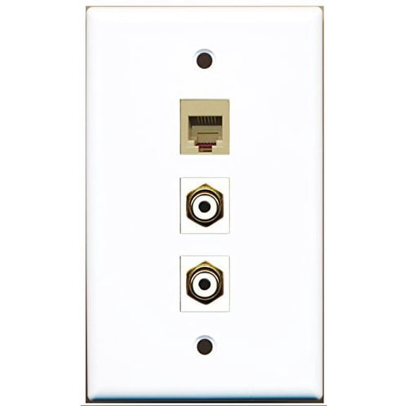 RiteAV - 2 Port RCA White and 1 Port Phone RJ11 RJ12 Beige Wall Plate