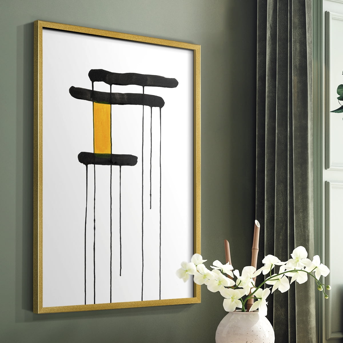 Golden Waterfall I in Gold Solid Wood 11 x 14 Framed Print