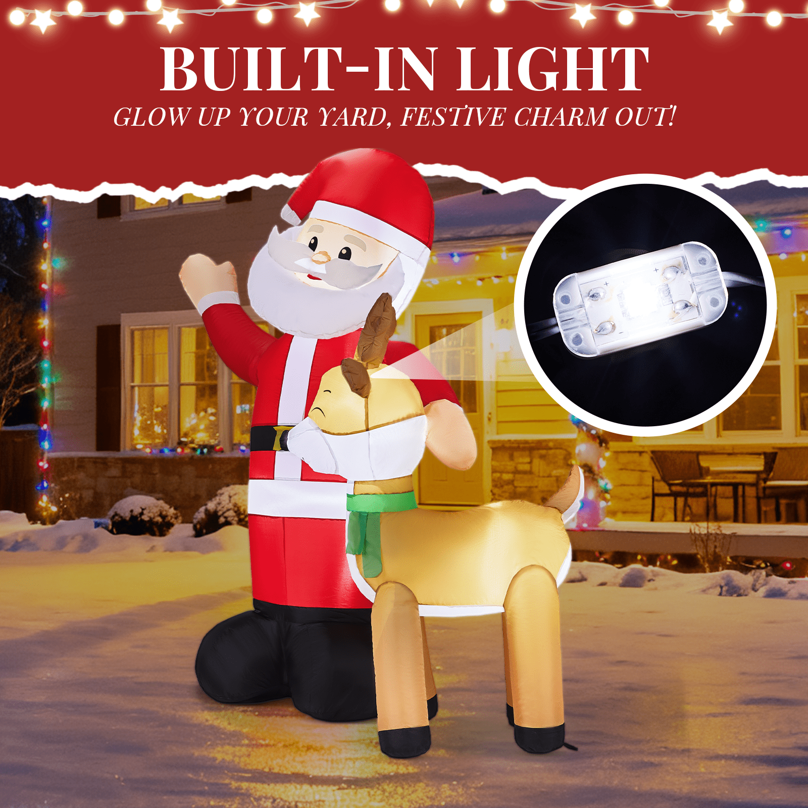 Astoutdoor Christmas Inflatable Decoration, Santa and Reindeer with Built-in LED Lights, 61 x 31.5 x 74.8 in