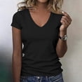 thumbnail image 3 of Womens Short Sleeve T Shirts V Neck Tops Summer Trendy Comfy Casual Basic Tee Shirt Black XL, 3 of 5