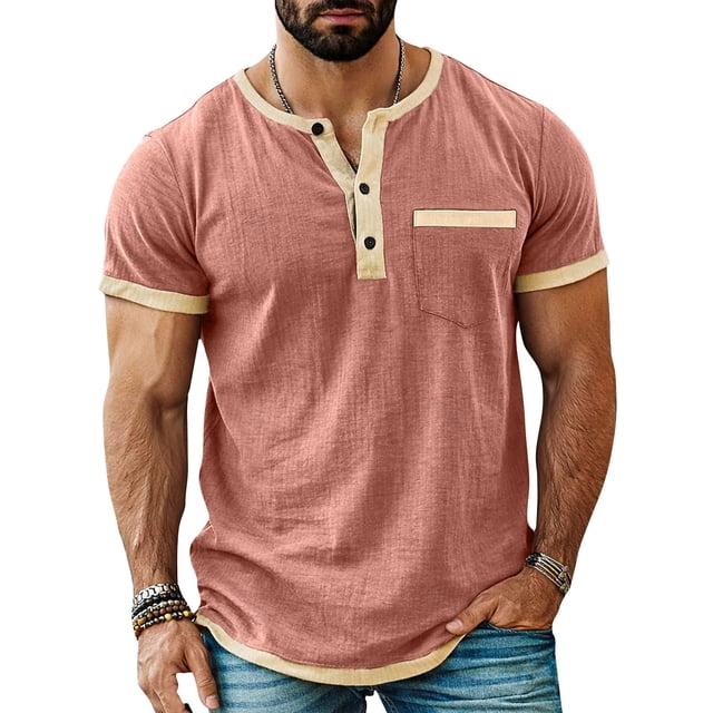 Polo à Manches Courtes pour Hommes, Design Uni, Col Rond avec Patte de Boutonnage, Haut Respirant pour Sports et Loisirs