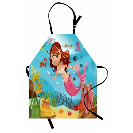 

Underwater Apron Fairy Mermaid Swimming Underwater in the Ocean Smiles Cheerful Happiness Theme Unisex Kitchen Bib Apron with Adjustable Neck for Cooking Baking Gardening Multicolor by Ambesonne