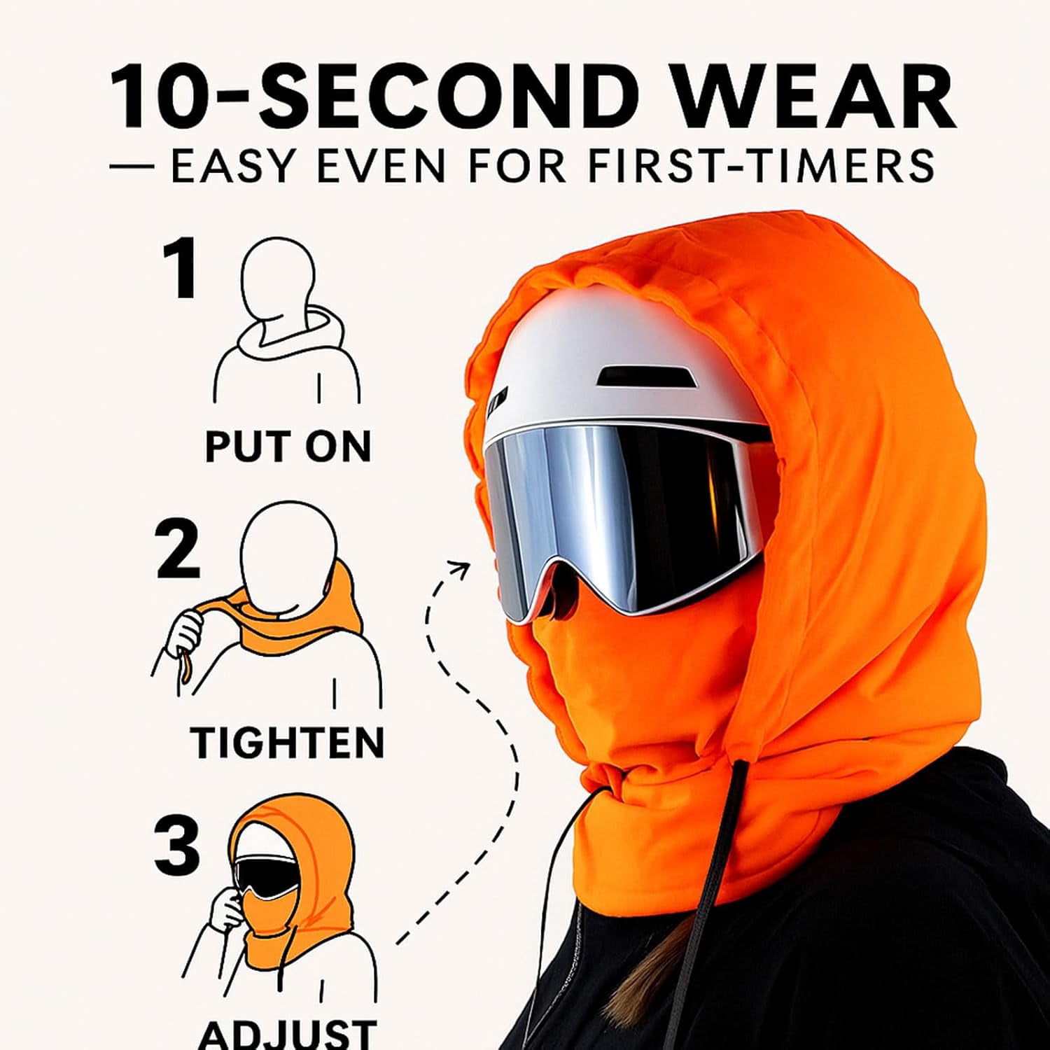 2026 Upgrade Ski Mask – Thermal Fleece Hoodie Mask, Waterproof Balaclava 3-in-1 Hood with Drawstring, Helmet Compatible Unisex Winter Mask for Skiing, Snowboarding, Cycling