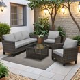 thumbnail image 5 of ODELIO 4‑Piece All‑Weather Wicker Patio Furniture Set, Outdoor Conversation Set with LED Lighted Coffee Table, Light gray Cushions for Backyard Porch Garden, 5 of 9