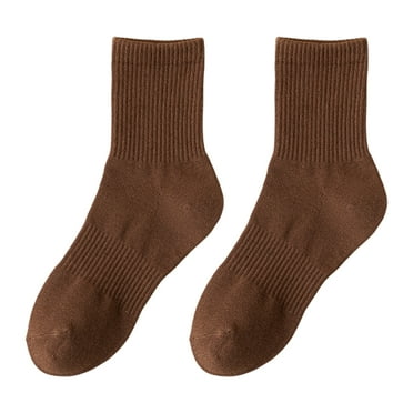 Opvise Womens Socks 1 Pair Autumn Winter Unisex Socks Middle Tube Solid Color Moisture Absorption Stretchy Men Women Knitted Socks for Daily Wear Light Coffee