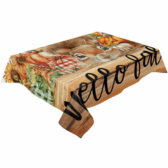 Orange Squirrel Pumpkins Rectangle Tablecloths 60x90,Thanksgiving Farmhouse Harvest Fall Table Cloth Table Cover Indoor/Outdoor Tabletop Decor for Wedding Holiday Party Dinner Baby Shower