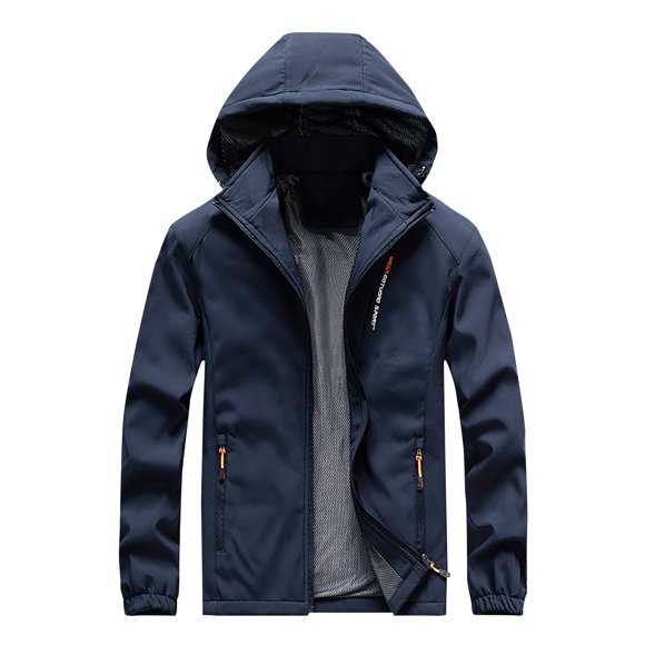 Sales Men's Soft Shell Outdoor Jacket Waterproof Stain-Resistant Wind-Resistant Multi Pocket Zipper Casual Warm Jacket Hooded Outwear Blue XXL