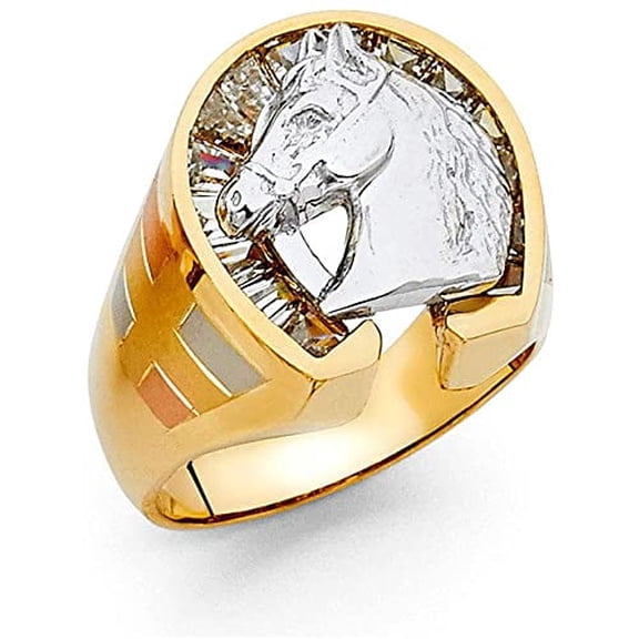 14k Two Tone Gold Lucky Horseshoe Men's Ring for Men's (10)