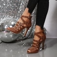 thumbnail image 3 of Rokment Stiletto High Heels Dressy Sandals for Women Ladies Roman Vintage Casual Leather Buckles Peep Toe Strappy Dress Pumps Heeled Gladiator Summer Shoes Brown Size 8, 3 of 6