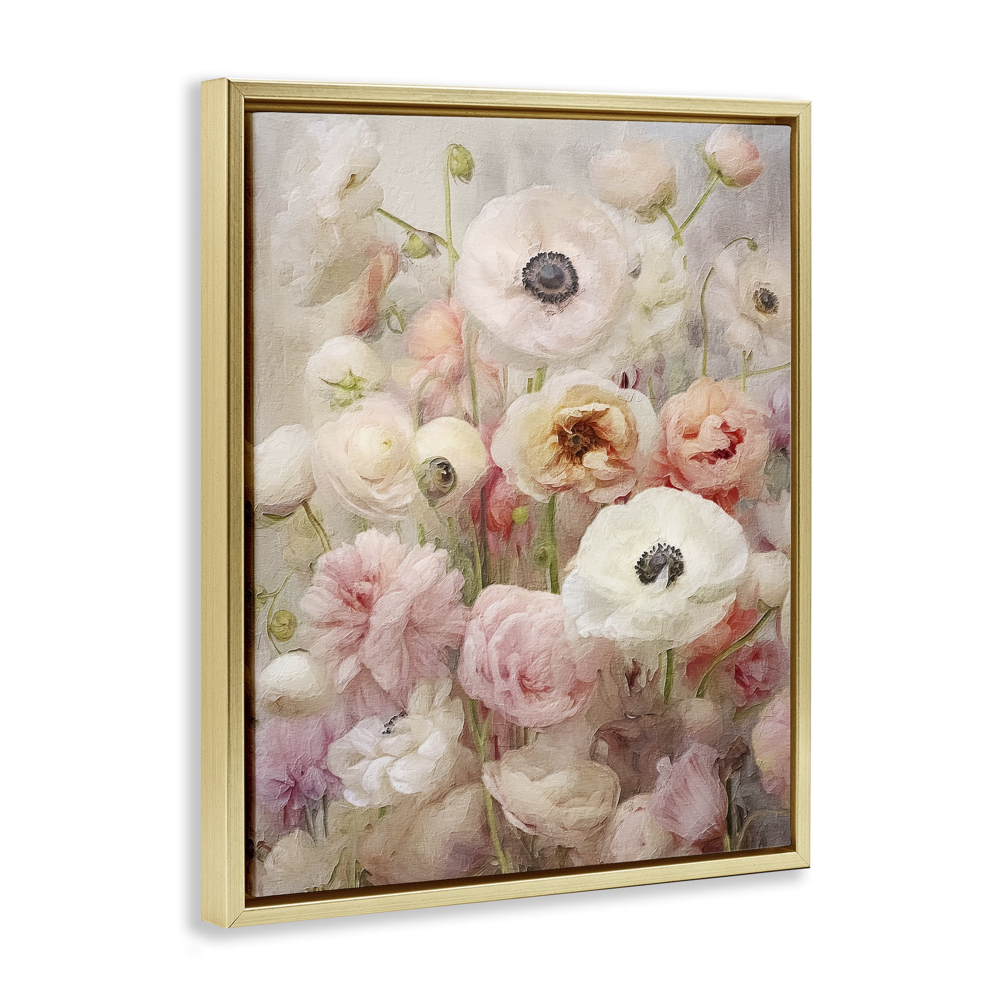 Stupell Industries Soft Pastel Florals Botanical & Floral Painting Gold Floater Framed Art Print Wall Art, 25 x 31