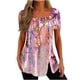 thumbnail image 2 of ICHUANYI Clearance Fashion Womens Casual Printed Square Neck Short Sleeve Buttons Tops Loose Blouses(Pink, S) ICHUANYI WER2023081009324, 2 of 5